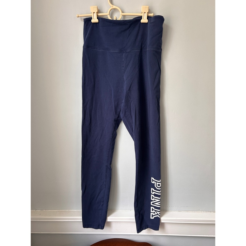 Victoria's Secret PINK Yoga Leggings Navy Blue High Waisted Logo Large